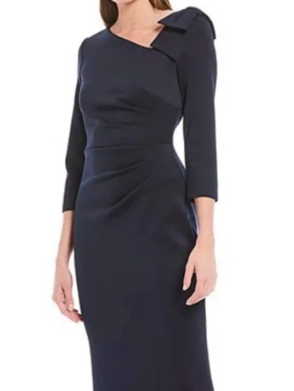 Jessica Howard Navy Asymmetric Bow-Shoulder Sheath Dress